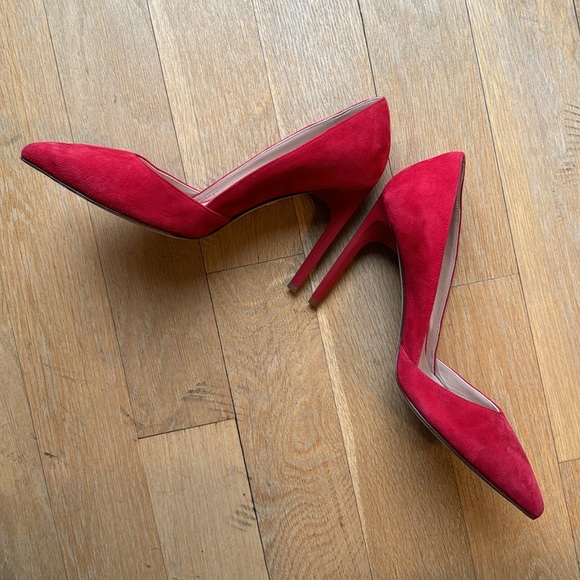 Diane Von Furstenburg Red Suede Pointy Pumps Heels 8M / 38 - Picture 6 of 6